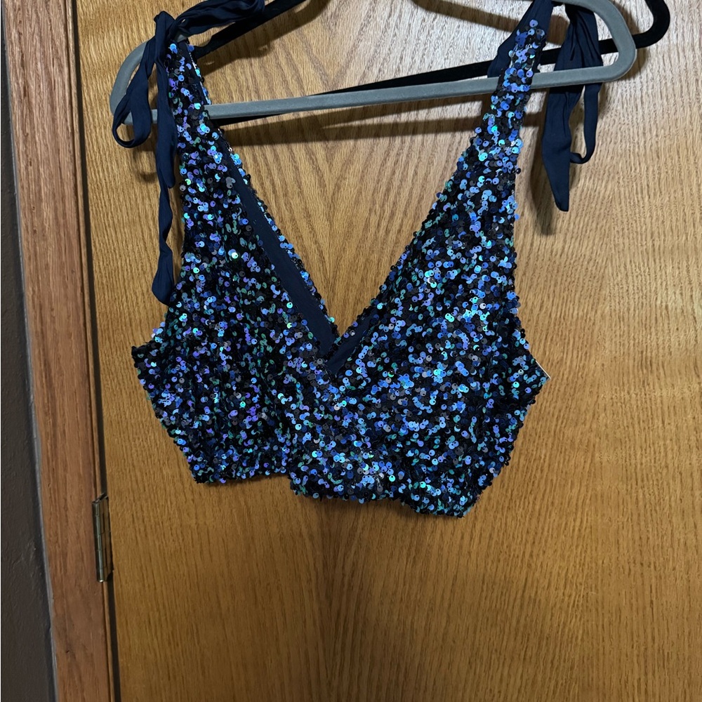 Sequin Tie-Strap Crop top free people NWT size medium